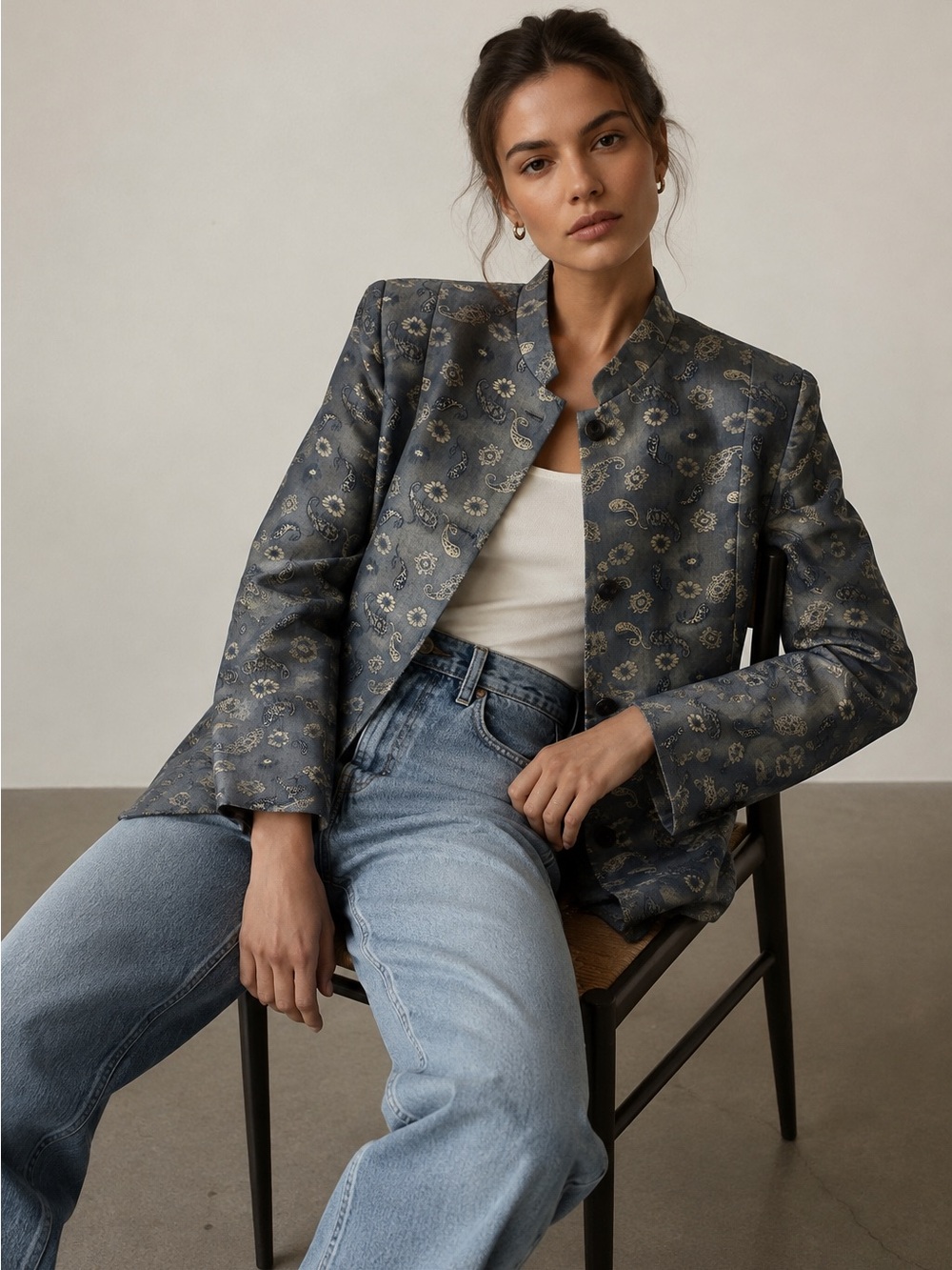 Vintage Eureka 100% Silk Jacquard Paisley Blazer Jacket Sz 42